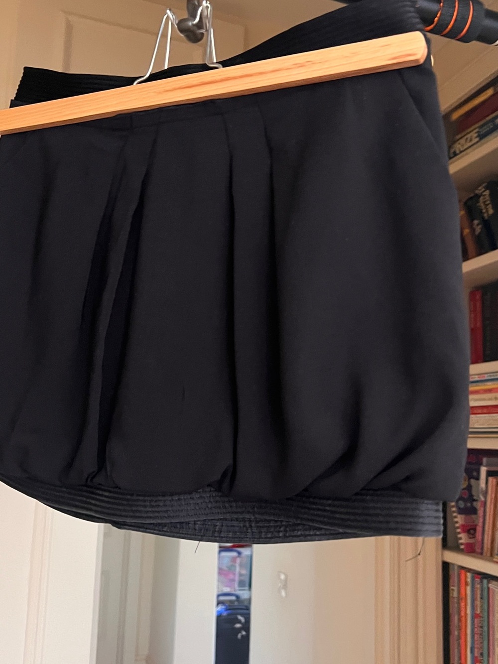 BCBGMaxAzria Black Pleated Bubble-Hem Mini Skirt